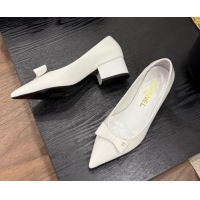 Good Product Chanel Crumpled Patent Calfskin Slingbacks Pumps 3.5cm White 2025 G46549