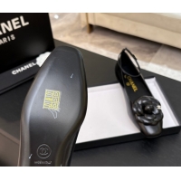 Grade Chanel Shiny Calfskin Ballet flats with Ankle Strap and Camellia Black 2025 G46520