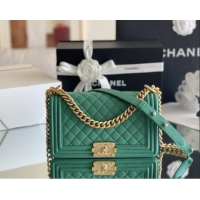 Low Cost Chanel Original Small Grained Calfskin Medium Boy Flap Bag AS2005 Green/Matte Gold 2025 Top Quality