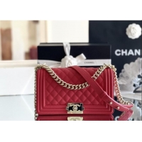 Discount Chanel Original Big Grained Calfskin Medium Boy Flap Bag AS2005 Red/Light Gold 2025 Top Quality