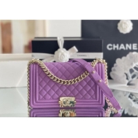 Top Design Chanel Original Big Grained Calfskin Medium Boy Flap Bag AS2005 Purple/Light Gold 2025 Top Quality