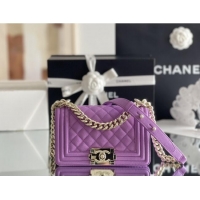 Famous Brand Chanel Original Big Grained Calfskin Small Boy Flap Bag AS2006 Purple/Light Gold 2025 Top Quality