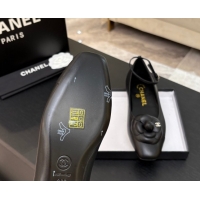 Big Discount Chanel Lambskin Ballet flats with Ankle Strap and Camellia Black 2025 G46520