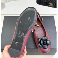 Trendy Design Chanel Lambskin Ballet flats with Ankle Strap and Camellia Burgundy 2025 G46520