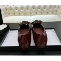 Shop Duplicate Chanel Shiny Calfskin Ballet flats with Camellia Bloom Burgundy 2025 G46520
