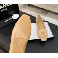Hot Style Chanel Shiny Calfskin Ballet flats with Camellia Bloom Beige 2025 G46520
