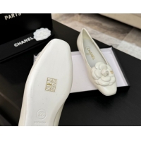 Buy Discount Chanel Shiny Calfskin Ballet flats with Camellia Bloom White 2025 G46520