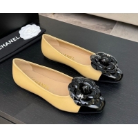 Classic Specials Chanel Lambskin & Patent Calfskin Ballet flats with Camellia Bloom Beige 2025 G46520