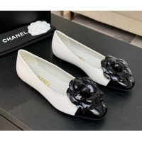 Good Quality Chanel Lambskin & Patent Calfskin Ballet flats with Camellia Bloom White 2025 G46520