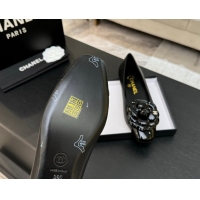 Unique Style Chanel Lambskin & Patent Calfskin Ballet flats with Camellia Bloom Black 2025 G46520