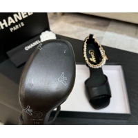 Grade Quality Chanel Lambskin Heel Sandals 8cm with Chain and Pearls Black 2025 G46658