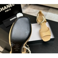 Best Product Chanel Lambskin Low Heel Sandals with Chain and Pearls Beige 2025 G46658