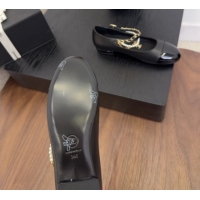 Luxurious Chanel Lambskin & Patent Calfskin Mary Janes Ballet Flats with Chain and Pearls Black 2025 G46718