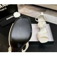 Lowest Price Chanel Lambskin Heel Sandals 8cm with Strass Buckles White 2025 G46657
