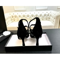 Good Product Chanel Suede Heel Sandals 8cm with Strass Buckles Black 2025 G46657