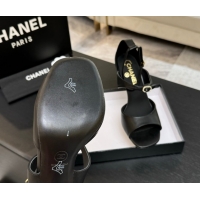 Durable Chanel Lambskin Heel Sandals 8cm with Strass Buckles Black 2025 G46657