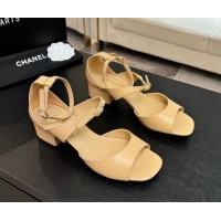 Discount Chanel Lambskin Low Heel Sandals with Strass Buckles Beige 2025 G46657