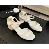 Best Price Chanel Lambskin Low Heel Sandals with Strass Buckles White 2025 G46657