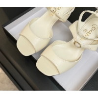 Best Price Chanel Lambskin Low Heel Sandals with Strass Buckles White 2025 G46657