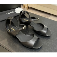 Purchase Chanel Lambskin Low Heel Sandals with Strass Buckles Black 2025 G46657
