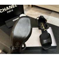 Purchase Chanel Lambskin Low Heel Sandals with Strass Buckles Black 2025 G46657