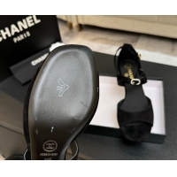 Popular Style Chanel Suede Low Heel Sandals with Strass Buckles Black 2025 G46657