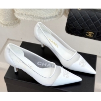 Top Design Chanel Calfskin & Mesh Pumps 8cm White 2025 CH090201