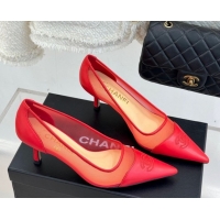 Good Quality Chanel Calfskin & Mesh Pumps 8cm Red 2025 CH090201