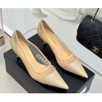 Luxury Cheap Chanel Calfskin & Mesh Pumps 8cm Beige 2025 CH090201
