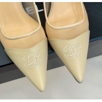 Luxury Cheap Chanel Calfskin & Mesh Pumps 8cm Beige 2025 CH090201