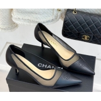 Luxury Chanel Calfskin & Mesh Pumps 8cm Black 2025 CH090201