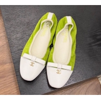 Shop Duplicate Chanel Suede & Calfskin Ballet Flats with Bow Green 2025 CH090202