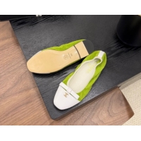 Shop Duplicate Chanel Suede & Calfskin Ballet Flats with Bow Green 2025 CH090202