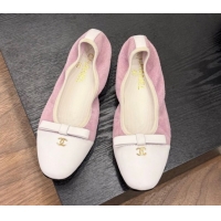 Luxury Chanel Suede & Calfskin Ballet Flats with Bow Pink 2025 CH090202