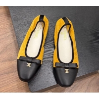 Big Discount Chanel Suede & Calfskin Ballet Flats with Bow Yellow 2025 CH090202