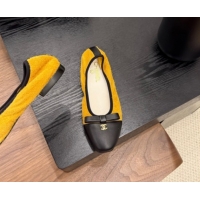 Big Discount Chanel Suede & Calfskin Ballet Flats with Bow Yellow 2025 CH090202