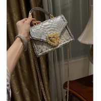 Best Quality Dolce&Gabbana Small Devotion Crossbody Bag in Python Skin with Top Handle D1924 Grey/Silver 2025
