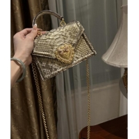 Inexpensive Dolce&Gabbana Small Devotion Crossbody Bag in Python Skin with Top Handle D1924 Grey/Gold 2025