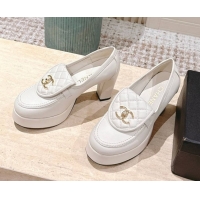 Popular Style Chanel Lambskin Platform Pumps 9cm with CC Foldover White G46692