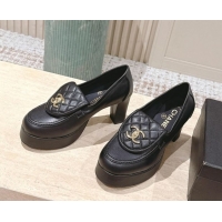Classic Hot Chanel Lambskin Platform Pumps 9cm with CC Foldover Black 2025 G46692