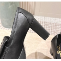 Classic Hot Chanel Lambskin Platform Pumps 9cm with CC Foldover Black 2025 G46692