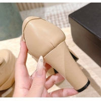 Best Grade Chanel Lambskin Platform Pumps 9cm with CC Foldover Beige 2025 G46692
