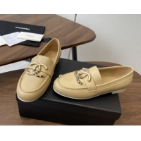 Luxurious Chanel Calfskin Loafers with CC Logo CH9329 Beige