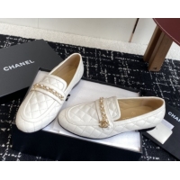 Best Product Chanel Diamond-Quilted Calfskin Loafers with Chain CH9330 White