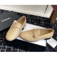 Most Popular Chanel Diamond-Quilted Calfskin Loafers with Chain CH9331 Beige