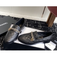 Low Price Chanel Diamond-Quilted Calfskin Loafers with Chain CH9332 Black