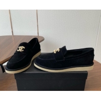Shop Duplicate Chanel Suede Loafers CH9335 Black