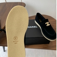 Shop Duplicate Chanel Suede Loafers CH9335 Black