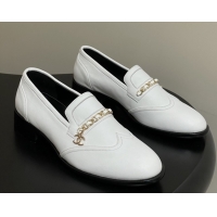 Sophisticated Chanel Calfskin Loafers with Chain CH9340 White