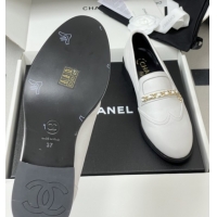 Sophisticated Chanel Calfskin Loafers with Chain CH9340 White